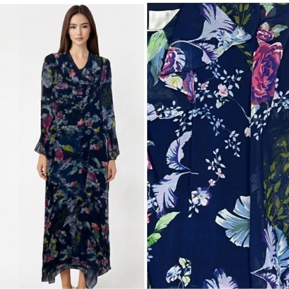 NWT Mikael Aghal Maxi Dress Blue Floral Size 0